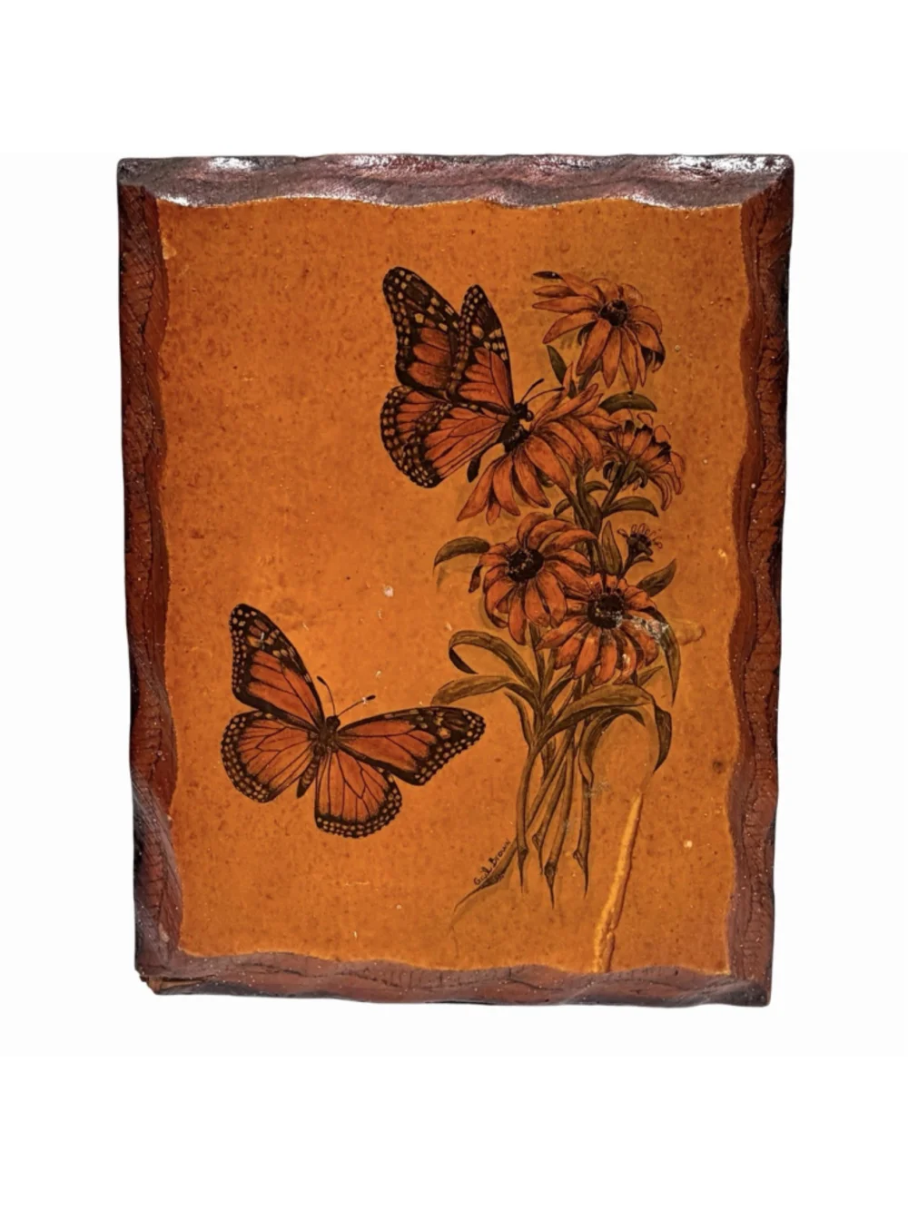 Vintage Monarch Butterfly Black Eyed Susan Wood Wall Plaque Decoupage Rustic